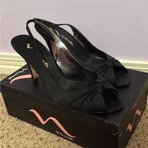 W11 Nina Black Peep-Toe Slingback 3” Heels